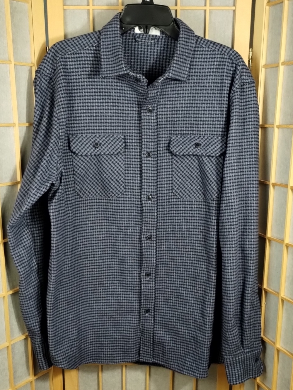 Musk Ox Grand Flannel  Blue Gray Mini Check Houndstooth Flannel Shirt Size XL